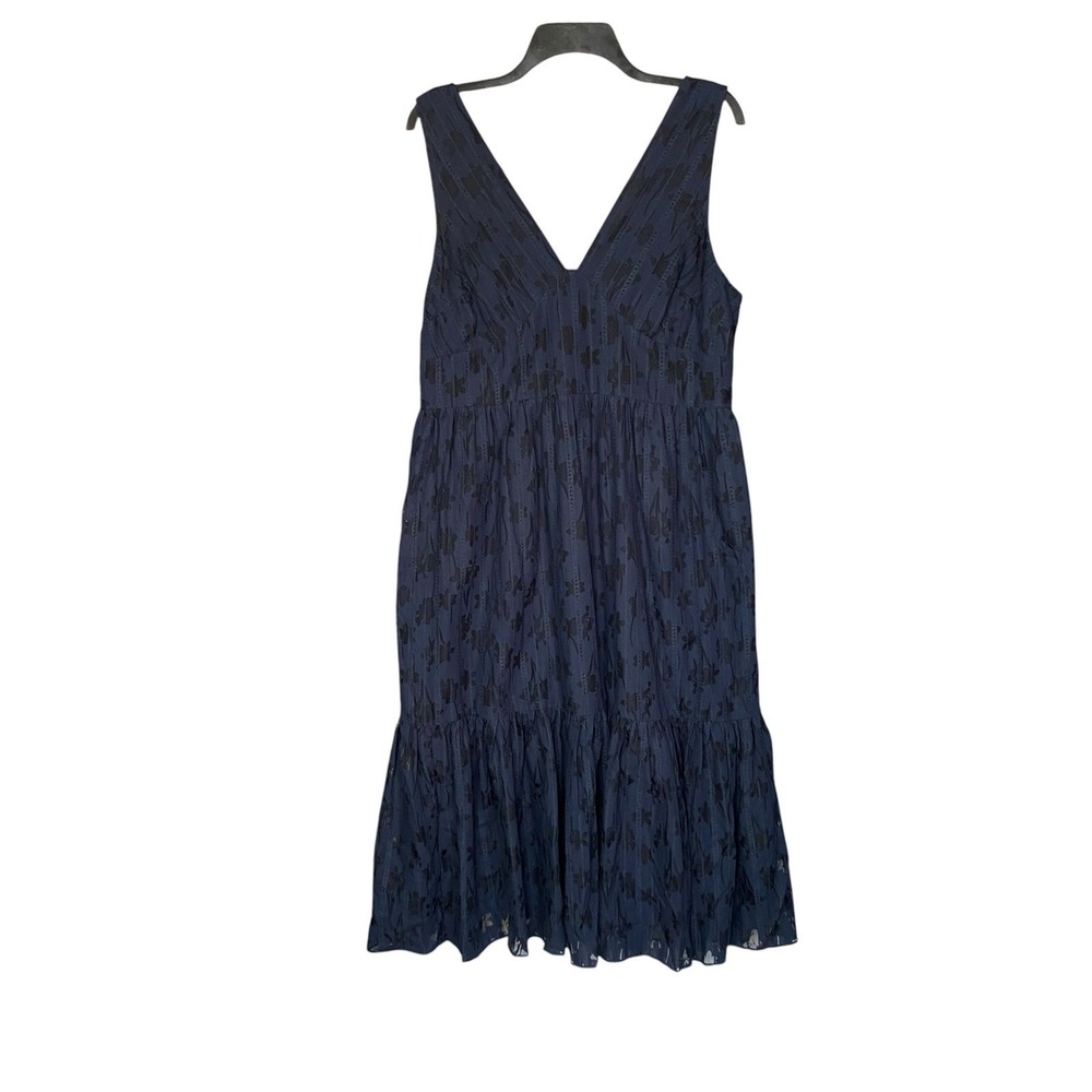 Tommy Hilfiger Womens 14 Navy Blue Black Floral Burnout Tiered V Neck Midi Dress